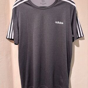 Adidas Men's Charcoal Gray Performance Tee with White Stripes L